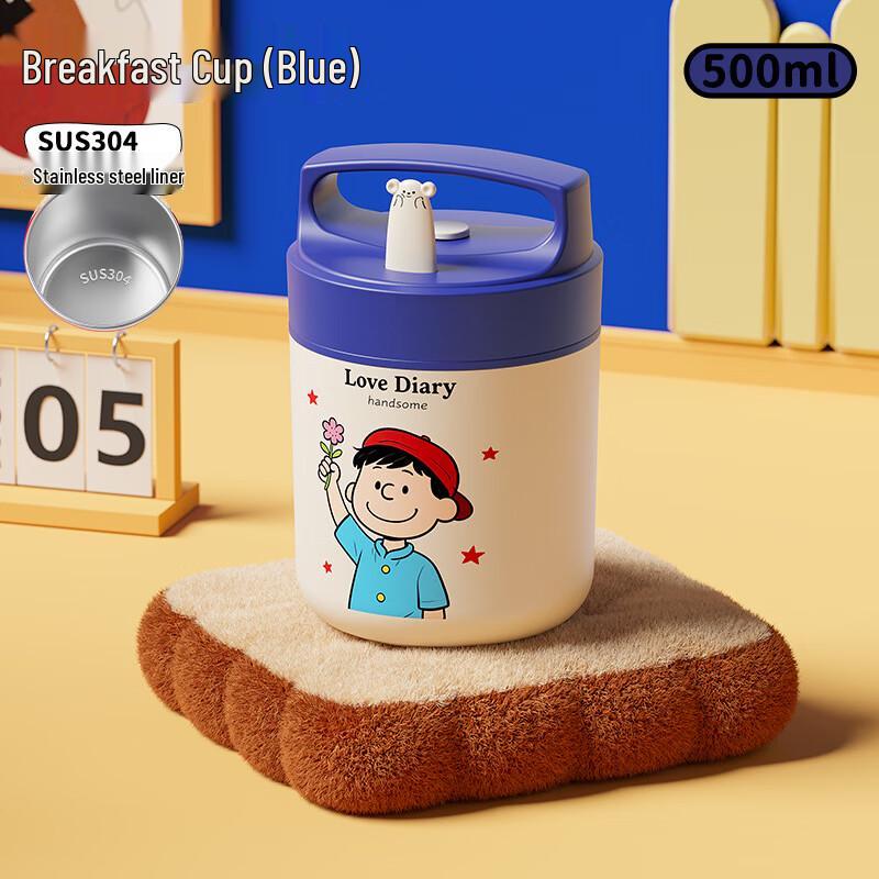 OLOEY Cartoon Double-Wall Stainless Steel Breakfast Mug