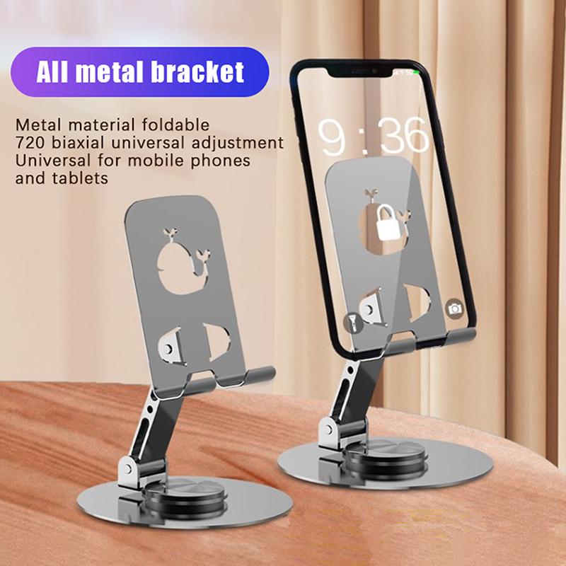 Metal 360 Rotate Mobiltelefonholder Justerbar, fleksibel sammenleggbar mobiltelefonstativ Monter skrivebordsstativ for nettbrett