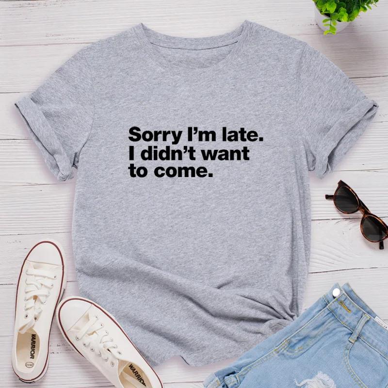 

Извините, я опоздал с надписью «Письмо с принтом» Женская футболка с коротким рукавом и круглым вырезом Свободная женская футболка Женская футболка Топы Одежда Camisetas Mujer XXXL светло-серый