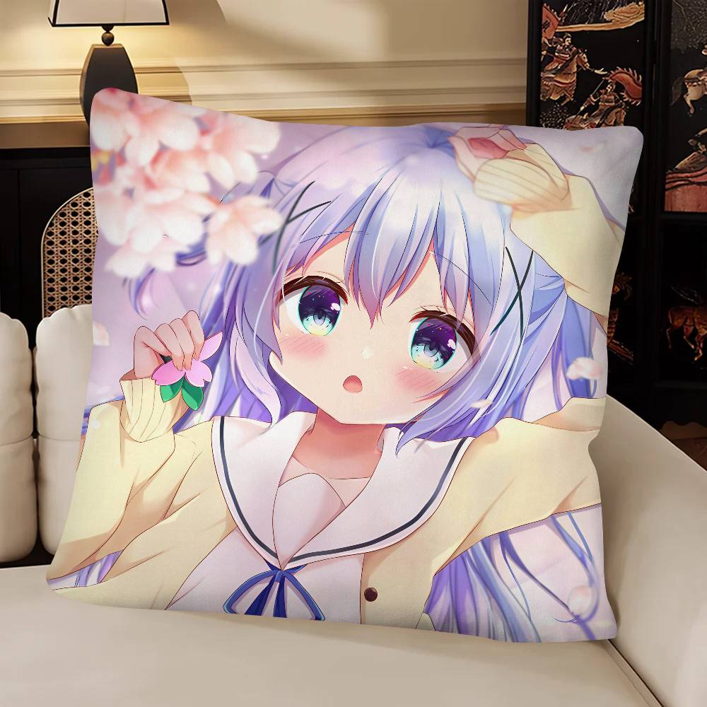 Anime Kafuu Chino Pillow Case Fashion Square Pillowcase Bedroom Sofa Room Ins Decoration Leisure