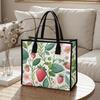 Cute Strawberry Floral Print Tote Bag Casual Large Capacity Shopping Carry Bag for Daily Use
