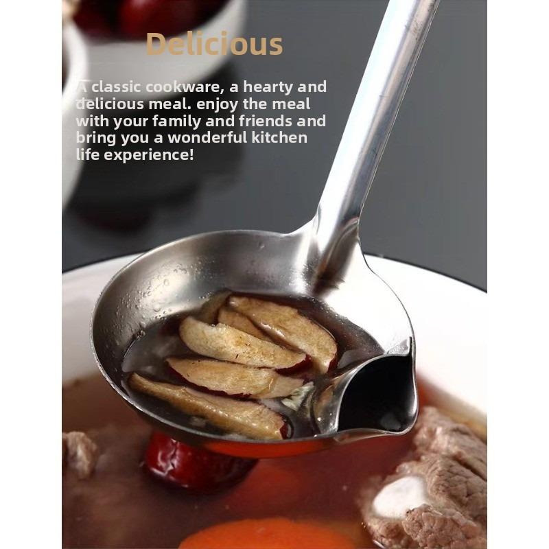 Stainless Steel Soup Fat Oil Separator Ladles Skimmer Spoon Soup Colander for Kitchen with Heat Insulation Anti-scalding