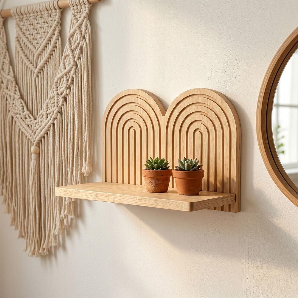 Floating Design Wall Mounted Shelves Multi-Layer Design Wooden Shelves Arched Wall Shelves Bedroom