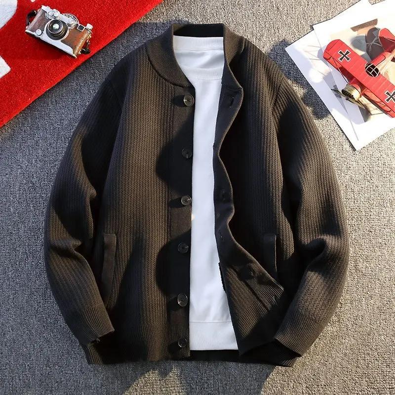 Spring Autumn Cardigan Men Knitted Sweater Outerwear Youthful Vitality Solid Color Single Breasted Casual Knit Sweatercoat