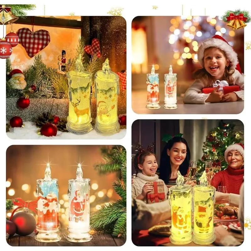 1-5PCS LED Christmas Decoration Flameless Electronic Candle Realistic Dripping Tears Santa Claus Snowman Ornament Tabletop Decor