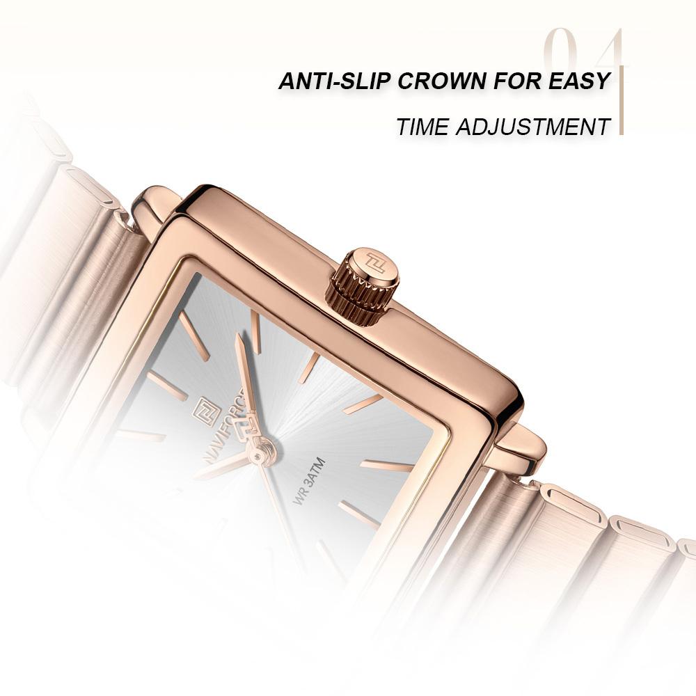 Naviforce Original Women Watch Square Dial 30m Waterproof Stainless Steel Strap Quartz Watch Casual Fashion Elegant Ladies Wristwatch NF5048