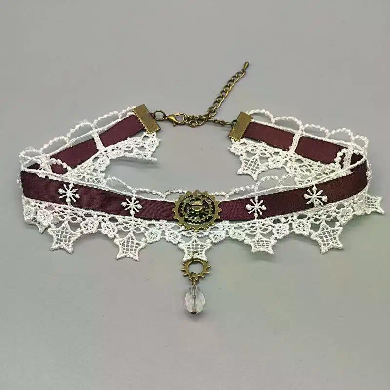 Gothic Punk Steampunk Halskette Weihnachten Schleife Spitze Choker Kragen Halskette