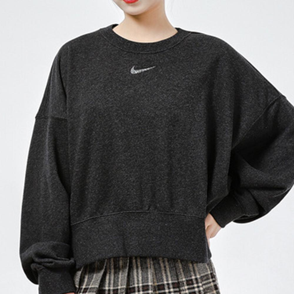 Nike Logo Print Loose Fit Sports Crewneck Sweatshirt Women Sweatshirt Black DJ6938-010