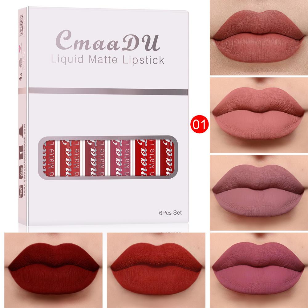 CmaaDu 6pcs Boxed Matte Non-stick Cup Waterproof Lipstick Long Lasting Lip Gloss