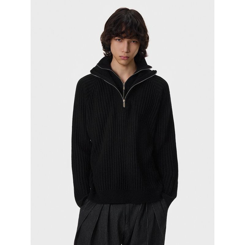 Blaexit Old Money Style Double-Layer Lapel Half-Zip Sweatshirt for Men, Autumn Fake Two-Piece Knitted Sweater Short Jacket