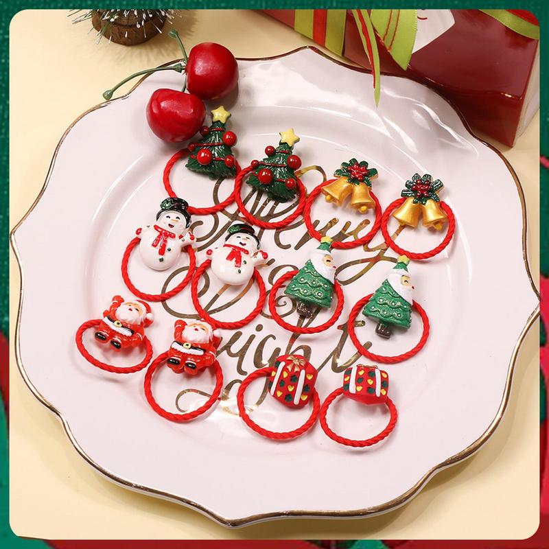 Christmas Hair Ties For Girls 12 Pieces Snowman Trees Cute Hair Bands Santa Claus Hair Ties Hair Accessories Bulk Girls Ponytail