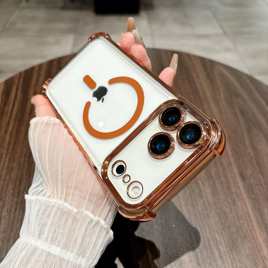 For Apple 17proMax Built-in Magnetic Phone Case Transparent for IPhone16 Four-corner Airbag Anti-fall Protective Cover