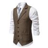 Pánská retro vesta s klopou řetízku móda rybí kost hrubý tvíd kapsy vesta britská ležérní vintage gentleman volný čas párty