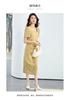 26 Year New Summer Pleated Waist Slimming and Slimming Mid Length Skirt Versatile and Elegant Slit Short Sleeved Skirt Dress