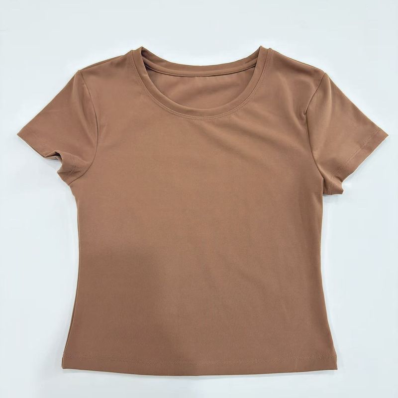

Summer Thin Quick-Drying Breathable Yoga Short-Sleeved T-shirt Outdoor Running Sports Fitness Top Blouse Nude Feel Tight 5009 Mocha Brown 8/L (60.00 kg-70.00 kg