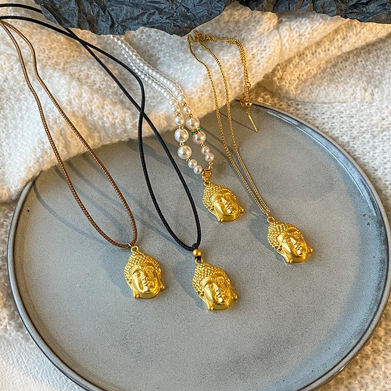 Gold Shop Style Sand Gold Buddha Pendant Necklace - Versatile, Modern Sweater Chain, Fashionable Design Accessory