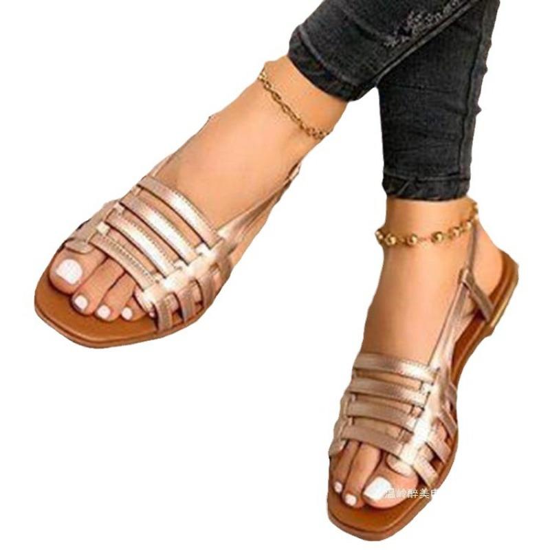 Wish summer new products flat bottom round head casual sandals women's large size-4andals