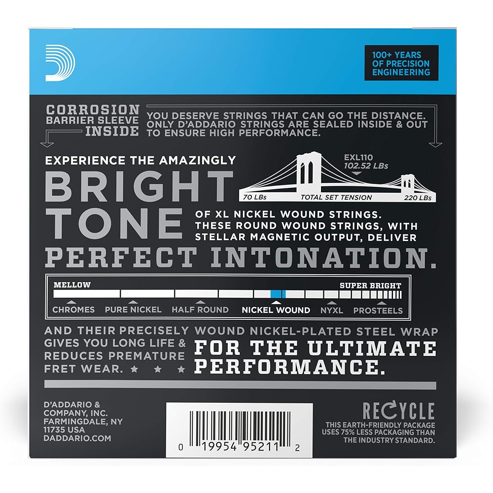 D'Addario XL Nickel Electric Guitar Strings .010-.046 Regular Light 10 Set Pack EXL110-10P