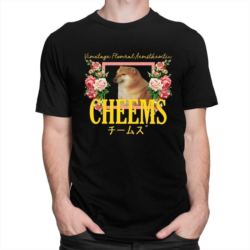 Custom Cheems Vintage Floral Aesthetic T Shirts Men Pure Cotton Tee Tops Funny Shiba Inu Meme Tshirt Tshirt Clothes