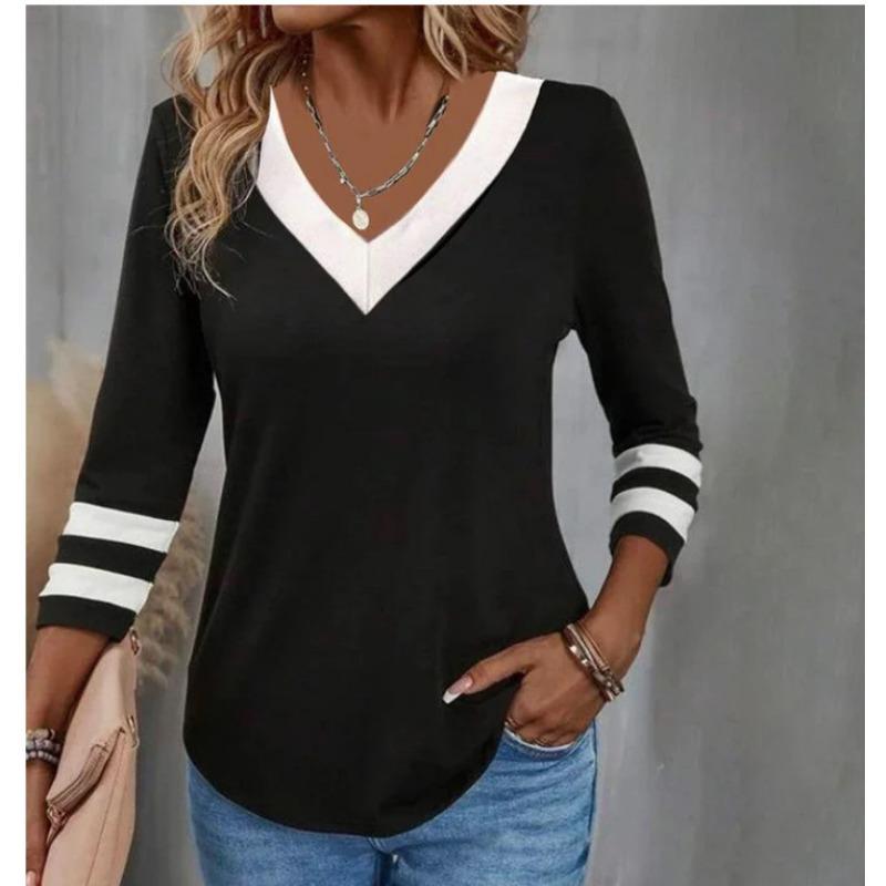 

Новая повседневная и модная футболка с длинным рукавом и V-образным вырезом 5XL чёрный