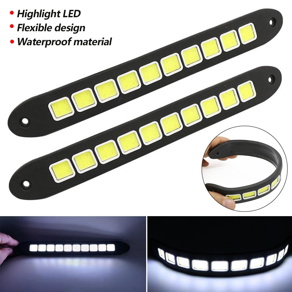 Car Exterior Accessories 2Pcs Car LED Daytime Running Light DRL COB White Waterproof Flexible Silicone Highlight Auto COB Lamp