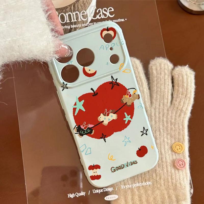 

Red Apple Heart Edge Large Window Soft Phone Case for iPhone 12, 15, 16 Pro, 17 Pro Max iPhone 15