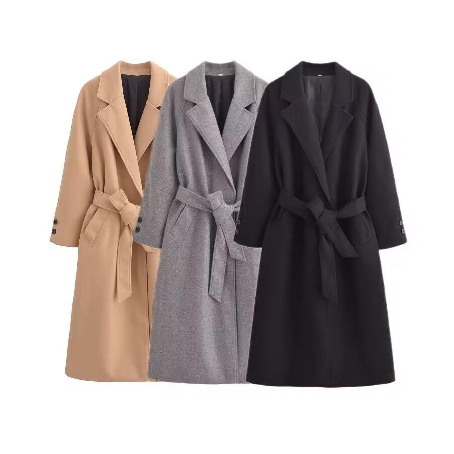 2024 Autumn Women's European & American Style Belted Long Coat