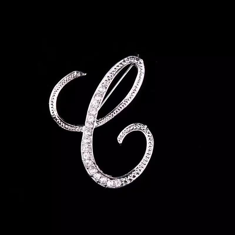 Minimalist Rhinestone Alphabet Brooch: Elegant Geometric Pin for Sweaters or Coats