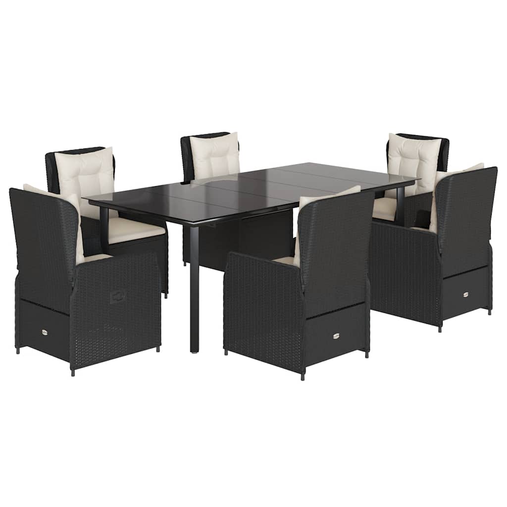 Vidaxl 7-Cz. Garden Furniture Set With Cushions, Black, Poly Rattan