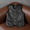 Genuine Buffalo Leather Vest Western Cowboy Style Biker Waistcoat for Men Women Large Size Spring Autumn