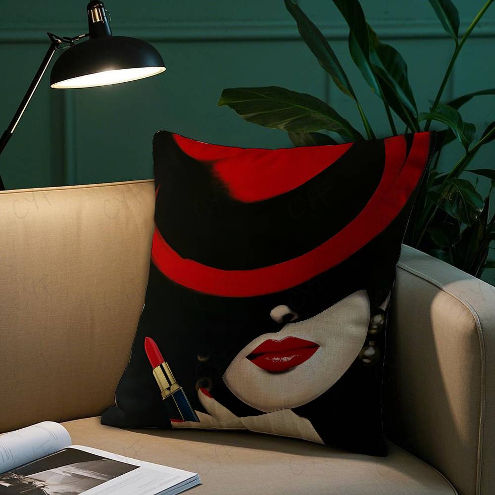 Vantage Anime Elegant Lady Pattern Pillow Case Anti-Dustmite Pillowcase Invisible Zipper Silky Short Plush Sofa Cushion Cover