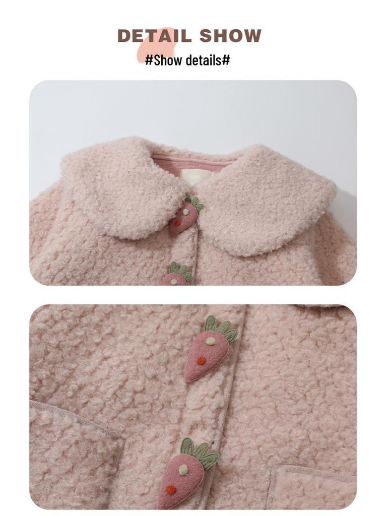 2025 Girls' Lambswool Fleece-Lined Sweater Coat for Autumn & Winter