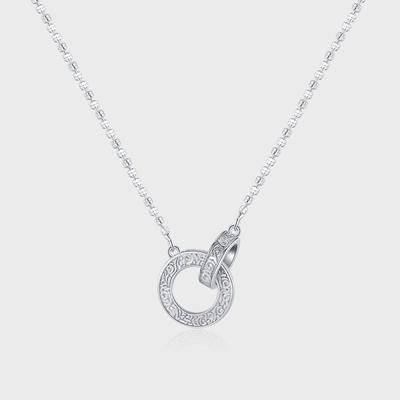 S925 Sterling Silver Double-ring Tang Grass Pattern Necklace Women's Elegant Light Luxury Niche Design High-end Tassel Interlocking Pendant