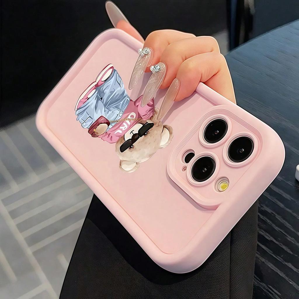 For iPhone 17 16 15 14 13 12 11 Pro Max Case Cute and Stylish Pink Bear Design Cover For iPhone XS Max XR X 7 8 Plus 16E Fundas
