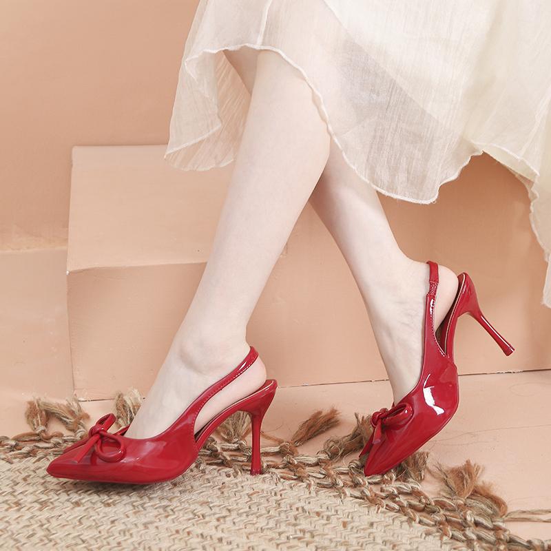 

Летние Новые Удобные Туфли-лодочки с Острым Носком, Темпераментные Банкетные Туфли на Высоком Каблуке, Модные Сексуальные Элегантные Сандалии с Закрытым Носком и Тонким Каблуком 35 вино красного