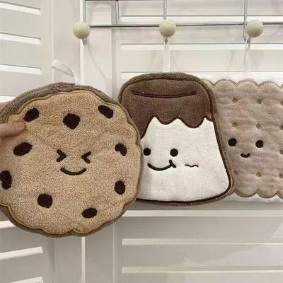 Quick-Drying, Cute Cookie-Themed Hanging Hand Towel | Three-Layer Thickened Coral Fleece, Highly Absorbent And Reusable, Suitable For Use In The