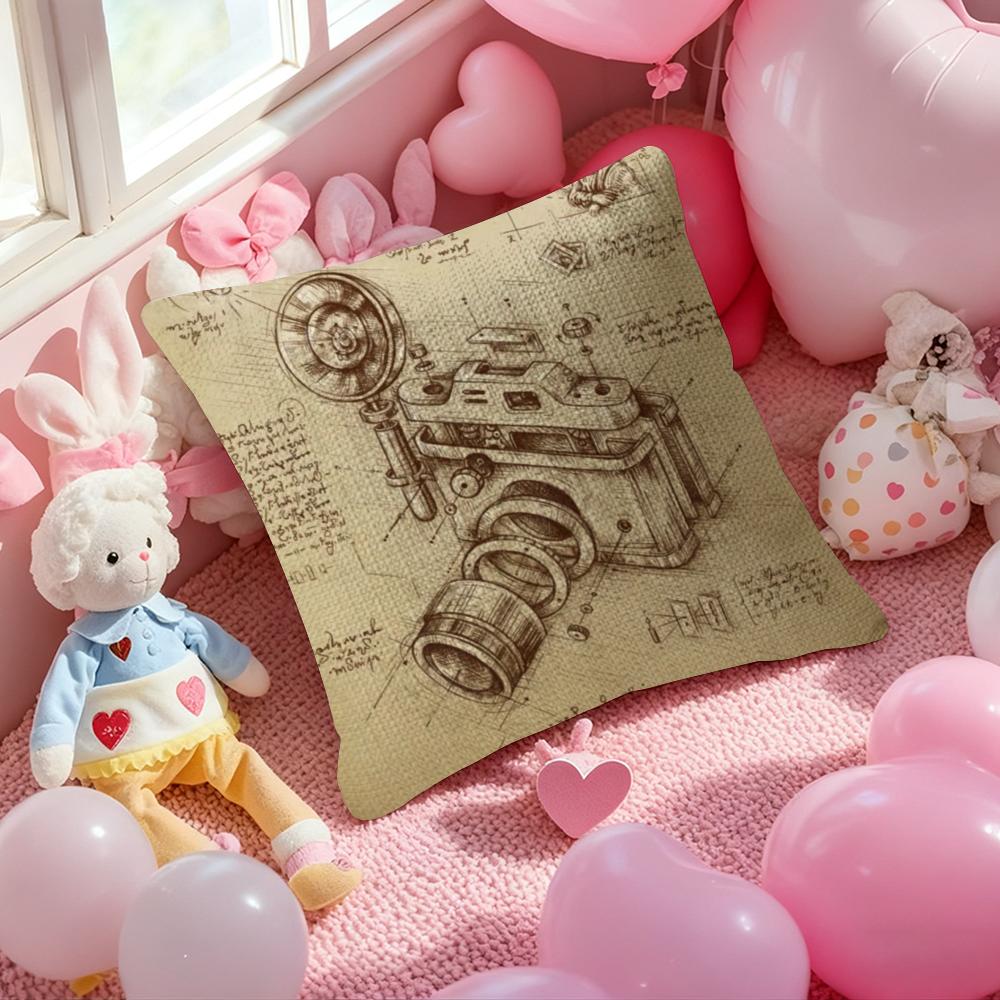 Da Vinci Inspired Sketches Pillow Case Anti-Dustmite Pillowcase Invisible Zipper Silky Short Plush Sofa Cushion Cover