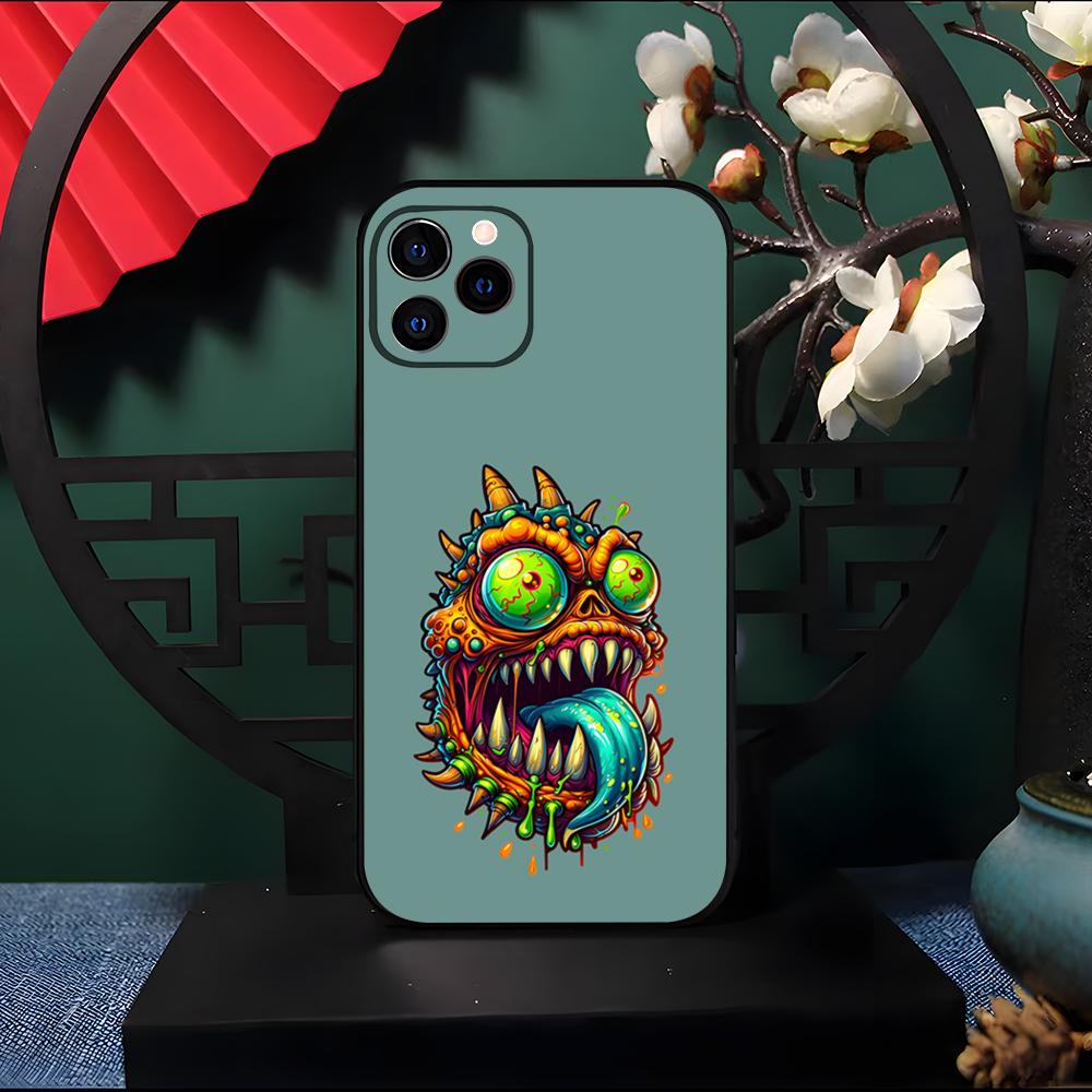 Neon Eyed Brain Alien Monster Phone Case For IPhone 17 Pro Max 16 15 14 Pro Max 13 11 Air Plus Silicone Cover