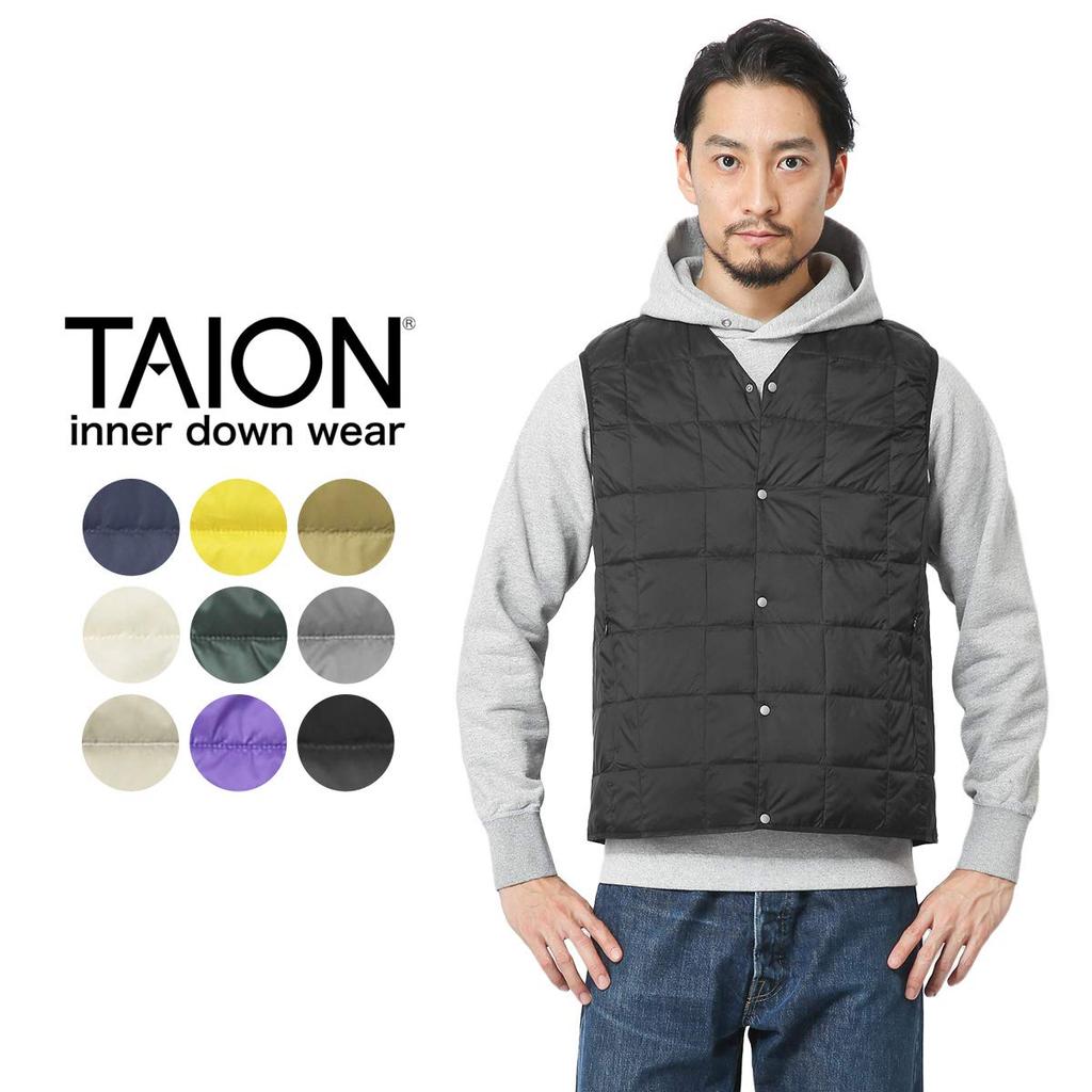 TAION Down Button Inner Down Men's V-Neck Vest, TAION-001 (Navy, L)