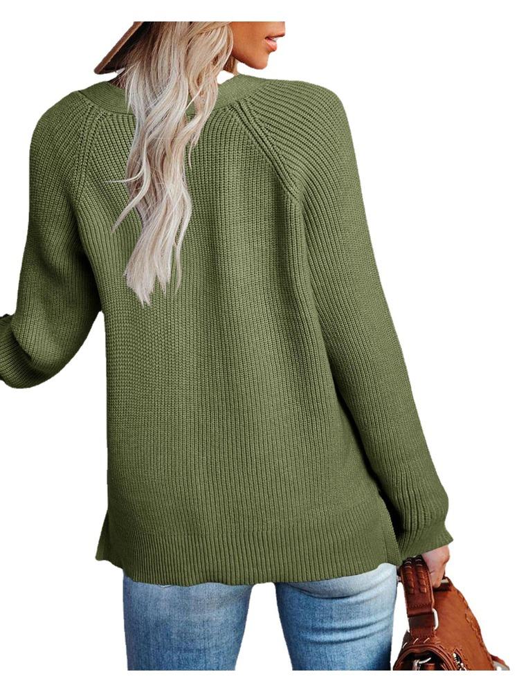 Autumn Winter Women's Button Front Knitted Pullover V Neck Sweater Long Sleeved Knitwear Luxurious Relaxed-fit Slimming and Versatile Top