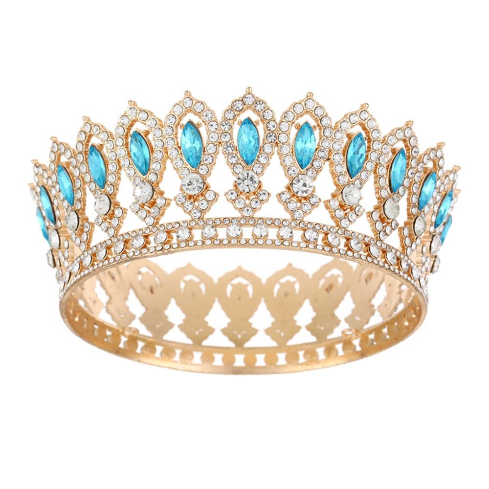 Round Princess Queen Tiara European Crystal Full Crown Metal Bridal Wedding Crowns  Birthday Party