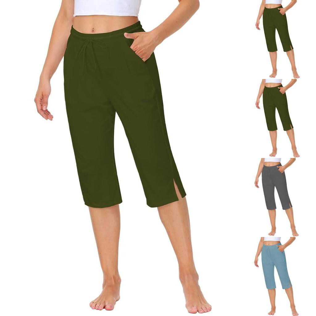 Women Elastic High Waist Pant Casual Fit Wide Leg Long Pants Trousers With Pockets