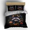 Set de așternut moale, prietenos cu pielea, cu decor Art Floral Raccoon Include 1 Față de plapumă și 2 Fețe de pernă Cadou