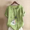 Women's Fashion Cat Print Short Sleeve T-shirt Loose Cotton Shirt Casual Loose Summer Blouse Tops