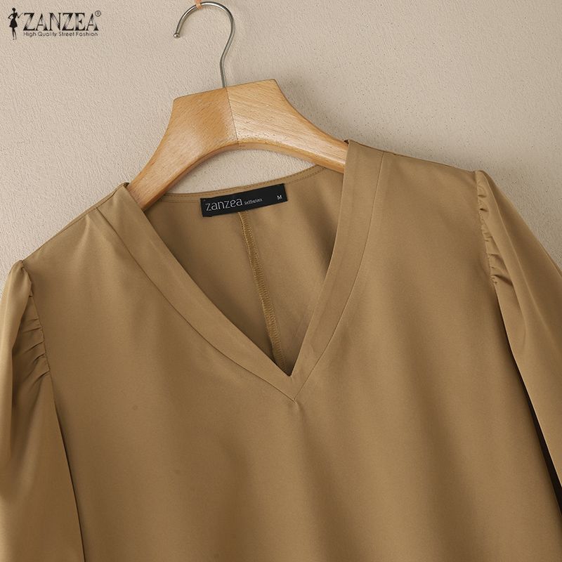 ZANZEA Women Casual V-Neck 3/4 Sleeve Loose Blouse
