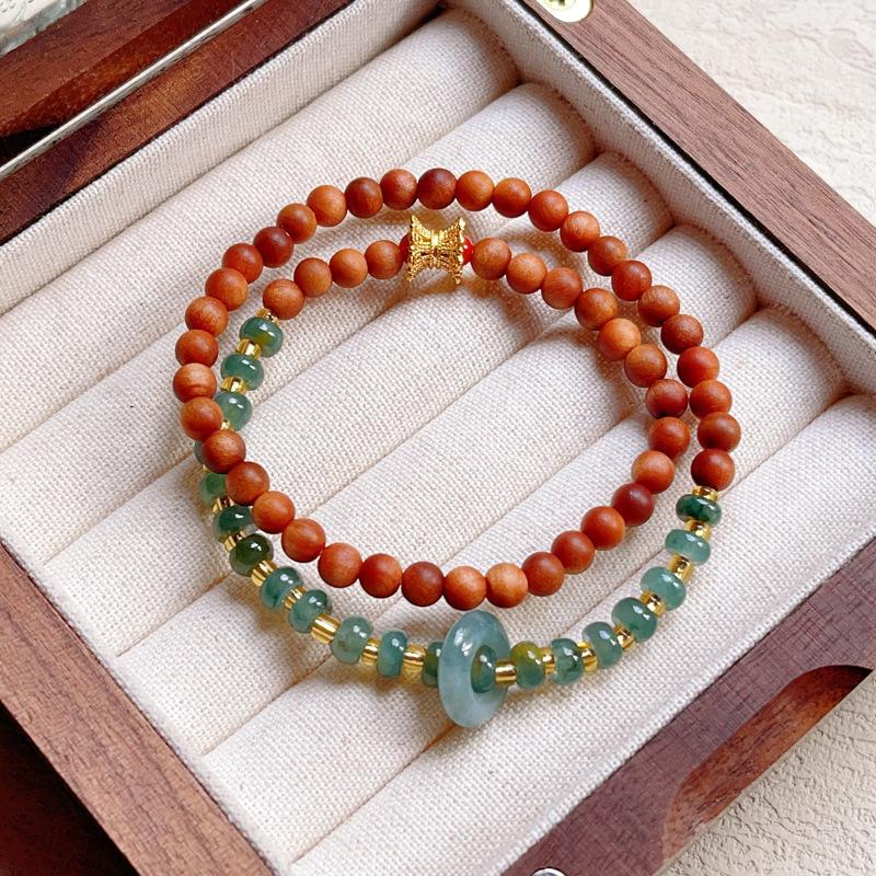 Ping An buckle running ring, blue water jade jade, old sandalwood light luxury niche Buddha bead bracelet