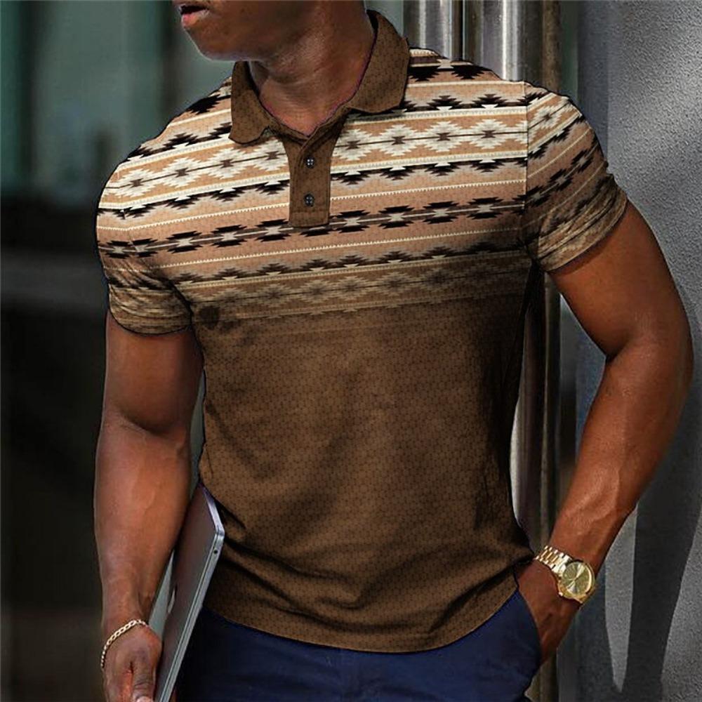 

Мужская повседневная рубашка поло с геометрическим узором в стиле колор-блокинг и 3D цифровой печатью S