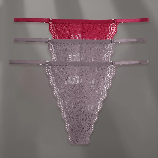 FINETOO 3 adet/takım külot kadın dantel G-string Thongs S-XL seksi çiçek kız iç çamaşırı perspektif ayarlanabilir kayış kadın iç çamaşırı