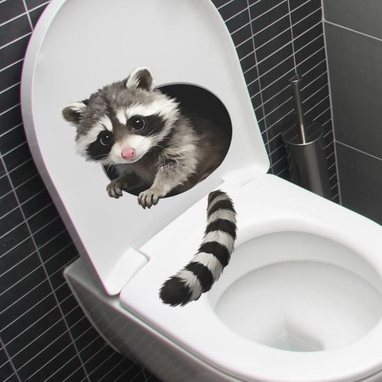 Yousheng Creative 3D Peeking Raccoon Toilet Stickers, Self-Adhesive Toilet Seat Sticker, Waterproof PVC Water Tank Sticker, Peel And Stick Raccoon