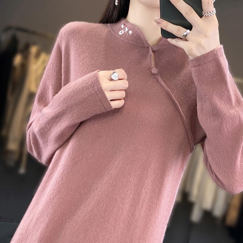 Women's Cashmere Dress Qinghe Cashmere 70% Wool 30% Cashmere Women's Autumn and Winter Cashmere Dress Soft and Warm